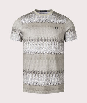 Abstract Soundwave T-Shirt in Warm Grey by Fred Perry. EQVVS Front Angle Shot.