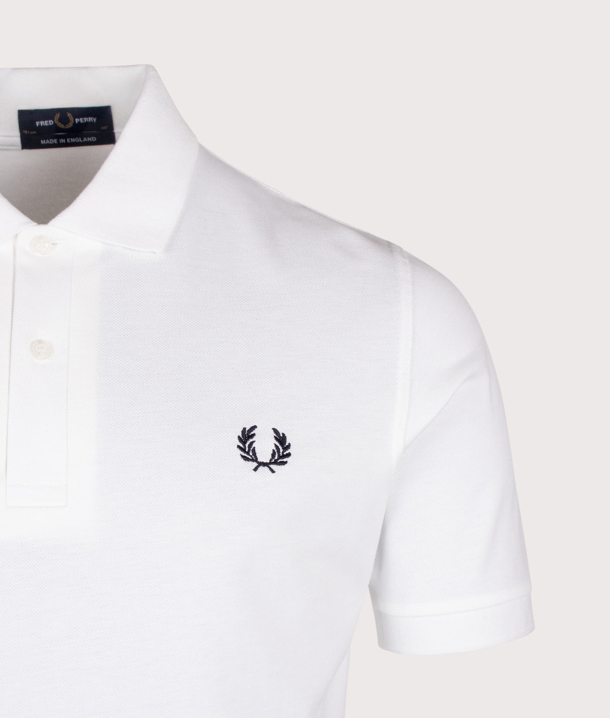 Fred Perry Regular Fit The Fred Perry Shirt in White at EQVVS Menswear. Detail shot.