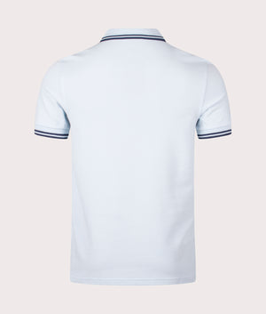 Twin Tipped Fred Perry Shirt in Light Ice/Midnight Blue. EQVVS Back Angle Shot.