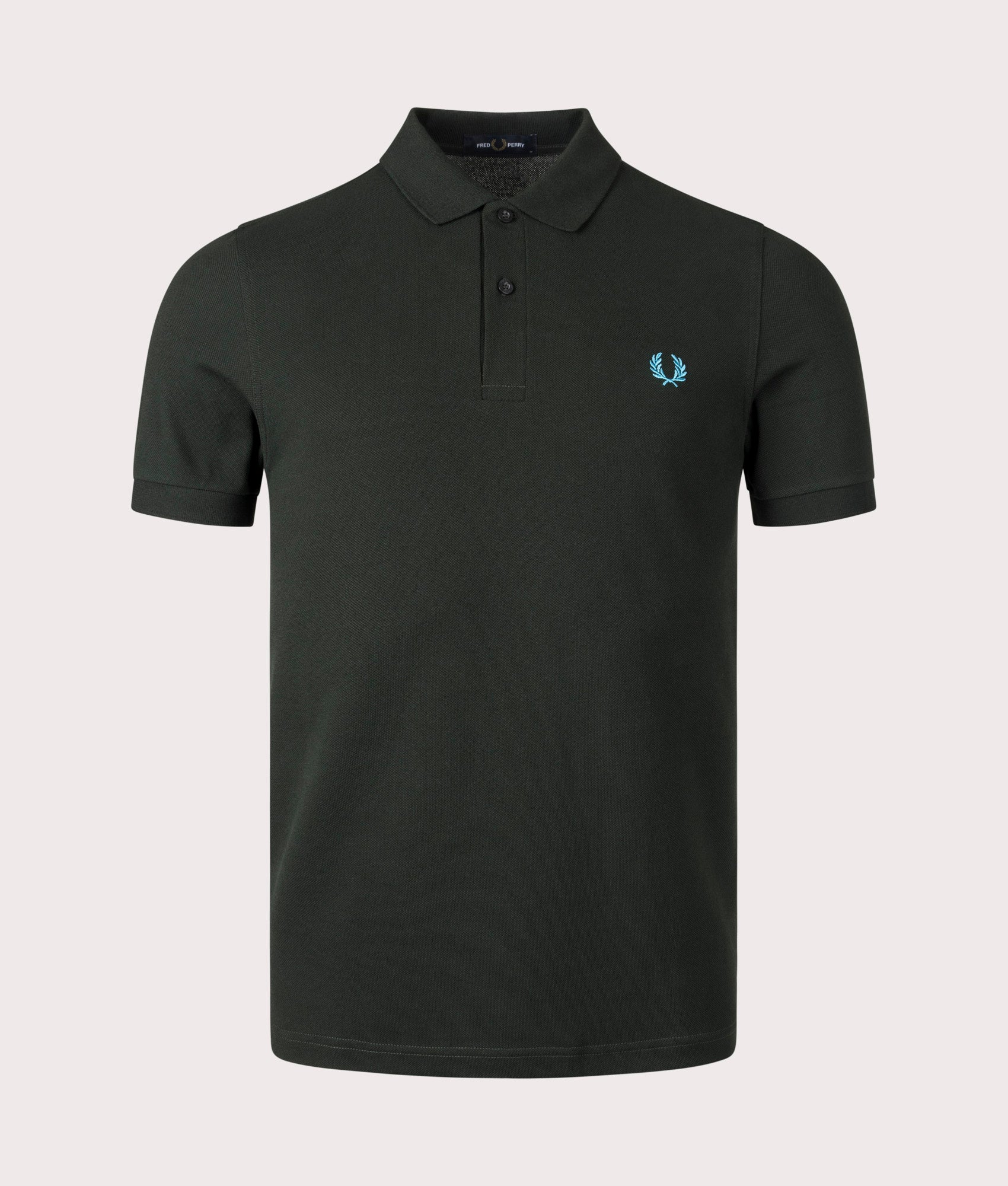 Fred Perry Classic Polo Shirt in Night Green/Runaway Ocean Blue, 100% Cotton at EQVVS. Front Shot. 
