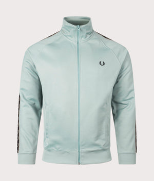 Contrast Tape Track Jacket in Silver Blue by Fred Perry. EQVVS Front Angle Shot.