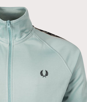 Contrast Tape Track Jacket in Silver Blue by Fred Perry. EQVVS Detail Shot.