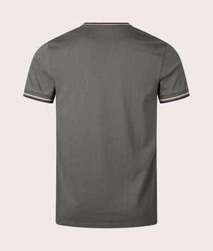 Fred Perry Twin Tipped T-Shirt in Field Green, 100% Cotton at EQVVS. Back Shot.