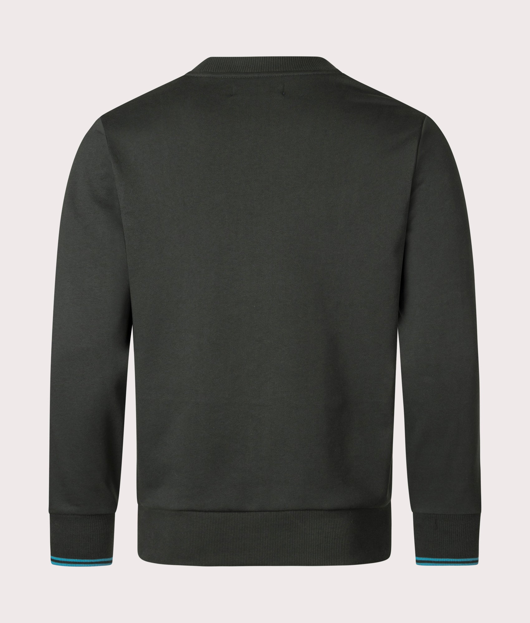 Crew Neck Sweatshirt in Night Green and Ocean by Fred Perry. EQVVS Menswear Back Shot. 