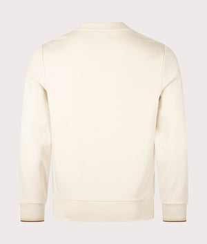 Fred Perry Crew Neck Sweatshirt in Oatmeal/Whiskey Brown. Shot at EQVVS. Reverse image. 