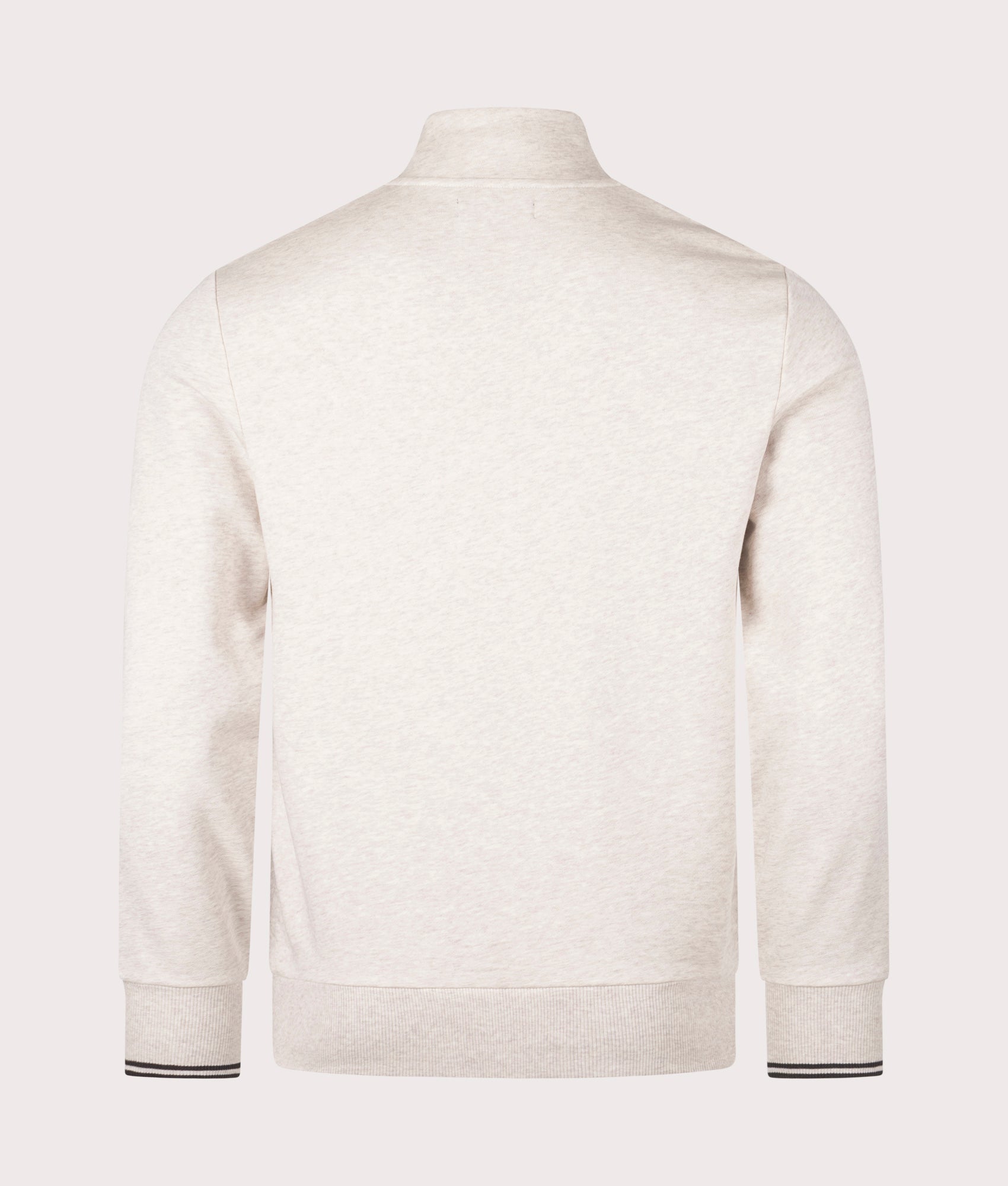 Fred Perry Quarter Zip Sweatshirt in Porridge Marl at EQVVS Menswear.Back shot.