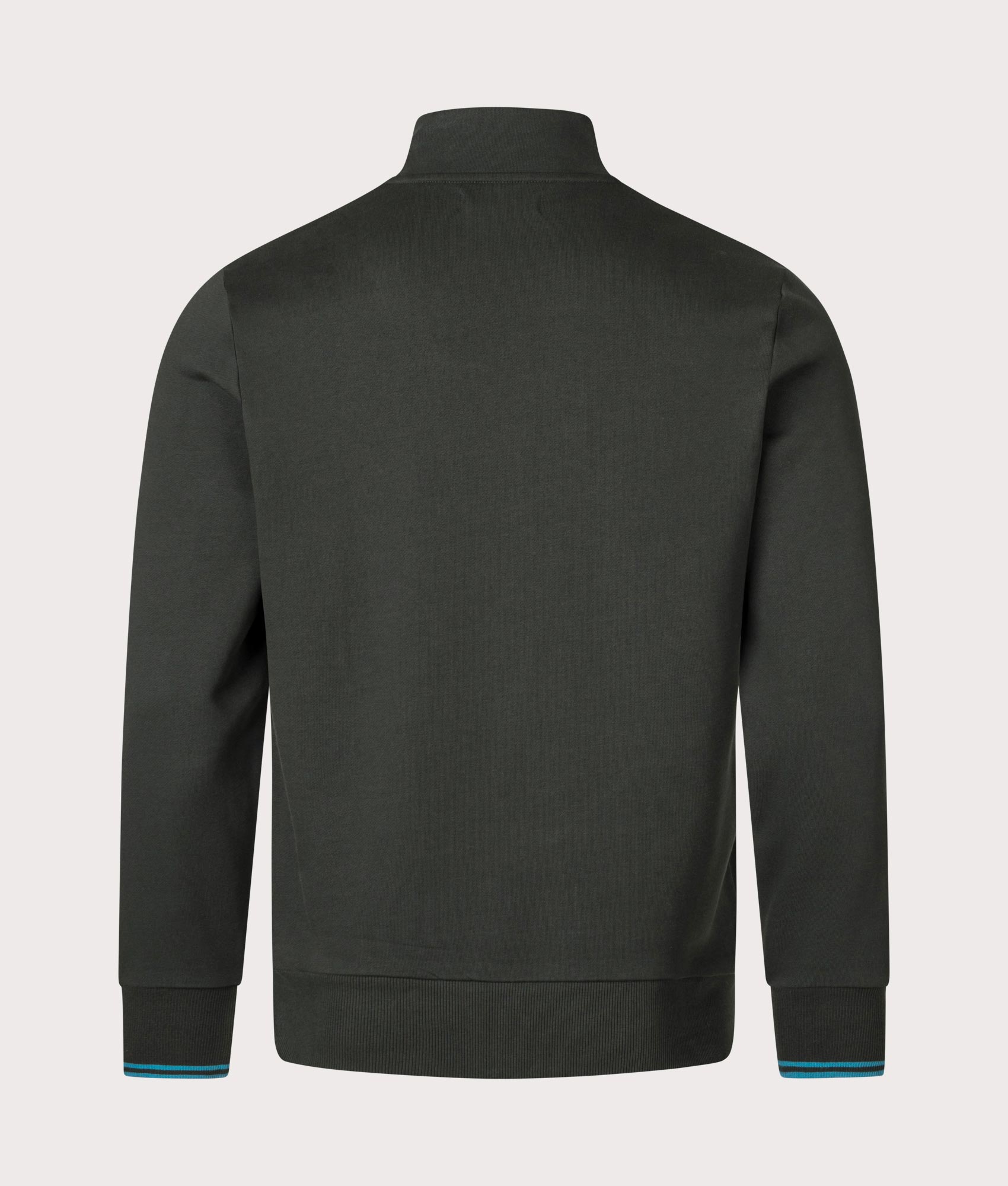 Quarter Zip Sweatshirt in Night Green and Ocean by Fred Perry. EQVVS Menswear Back Shot. 