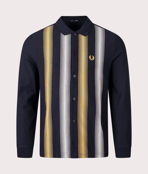トップス FRED PERRY Long Sleeve Ribbed Polo Shirt Fred Perry Long Sleeve Knitted Polo Shirt - Navy -K4535