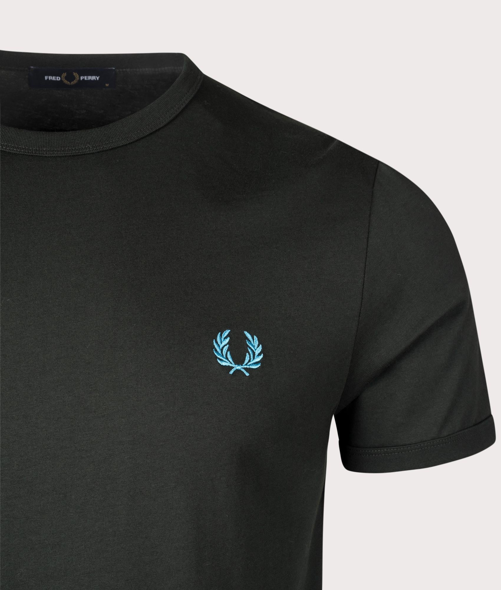 Fred Perry Ringer T-Shirt in Night Green at EQVVS Menswear Detail Shot