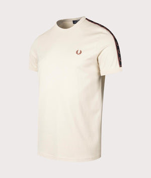 Contrast Tape Ringer T-Shirt in Oatmeal by Fred Perry. EQVVS Shot.