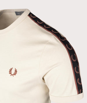 Contrast Tape Ringer T-Shirt in Oatmeal by Fred Perry. EQVVS Shot.
