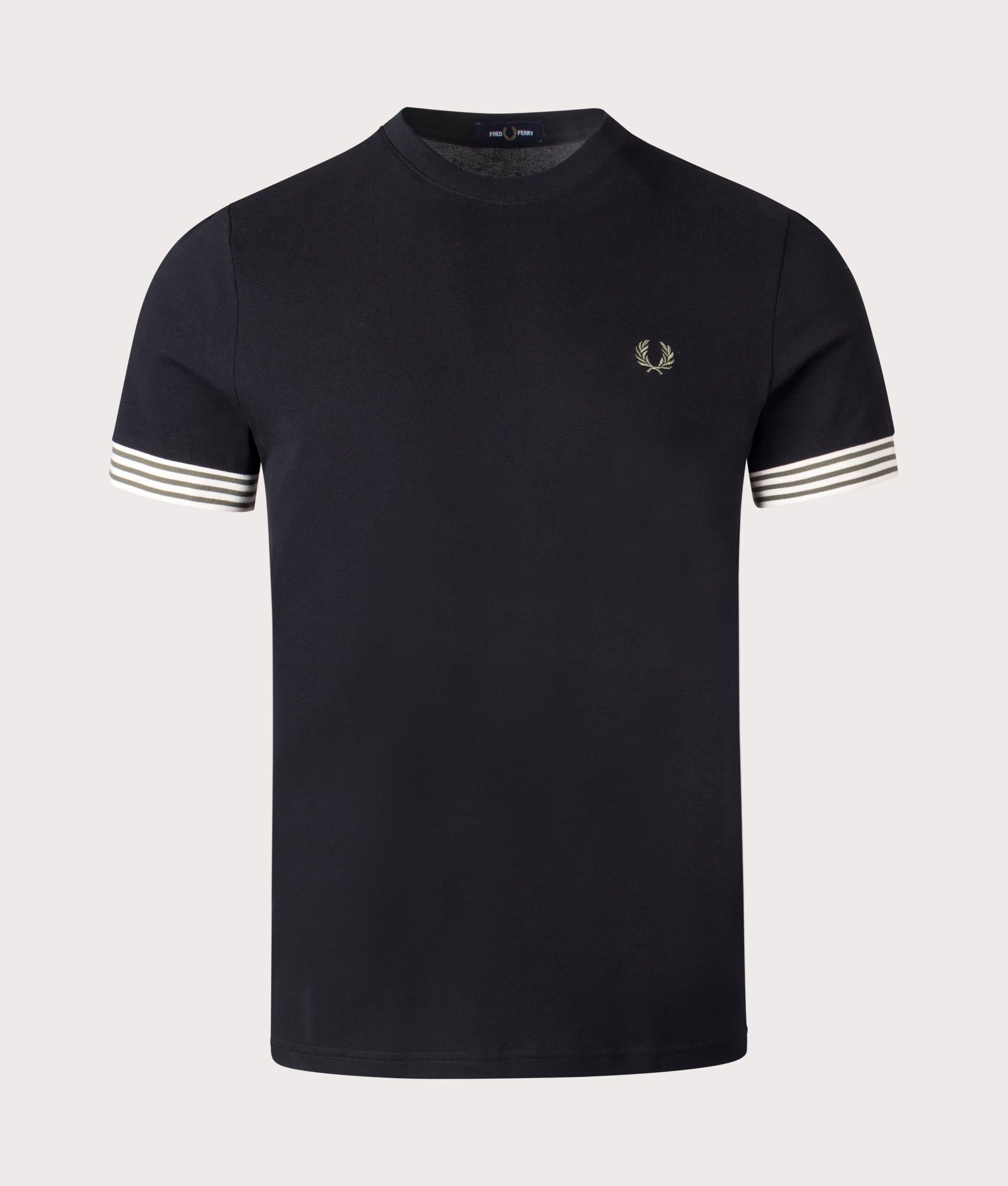 Fred Perry Striped Cuff T-Shirt in Black at EQVVS Menswear Front Shot