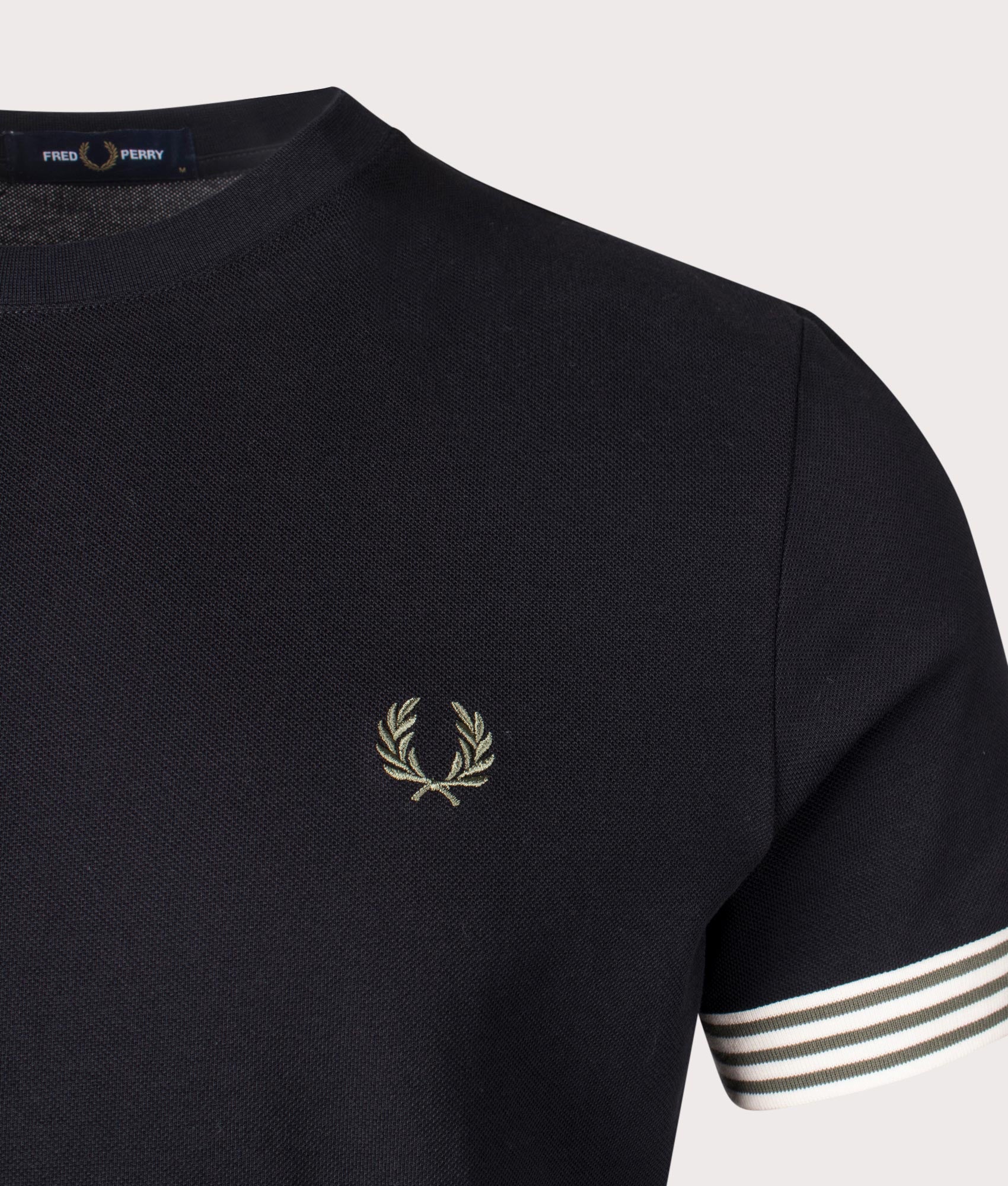 Fred Perry Striped Cuff T-Shirt in Black at EQVVS Menswear Detail Shot