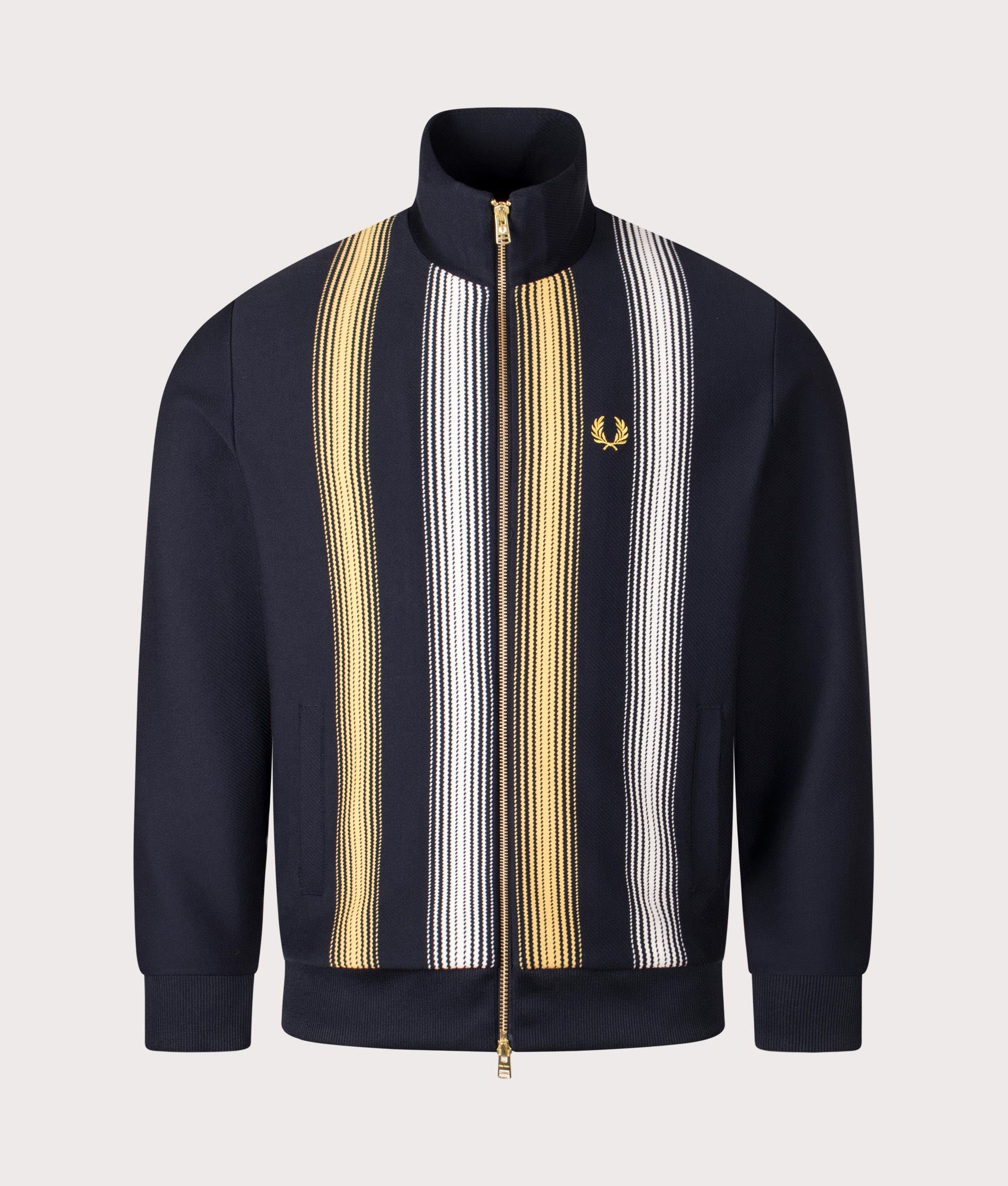Ombre Stripe Track Top by Fred Perry in Navy. Shot at EQVVS. Front shot. 