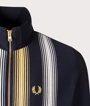 Ombre Stripe Track Top by Fred Perry in Navy. Shot at EQVVS. Detail shot. 