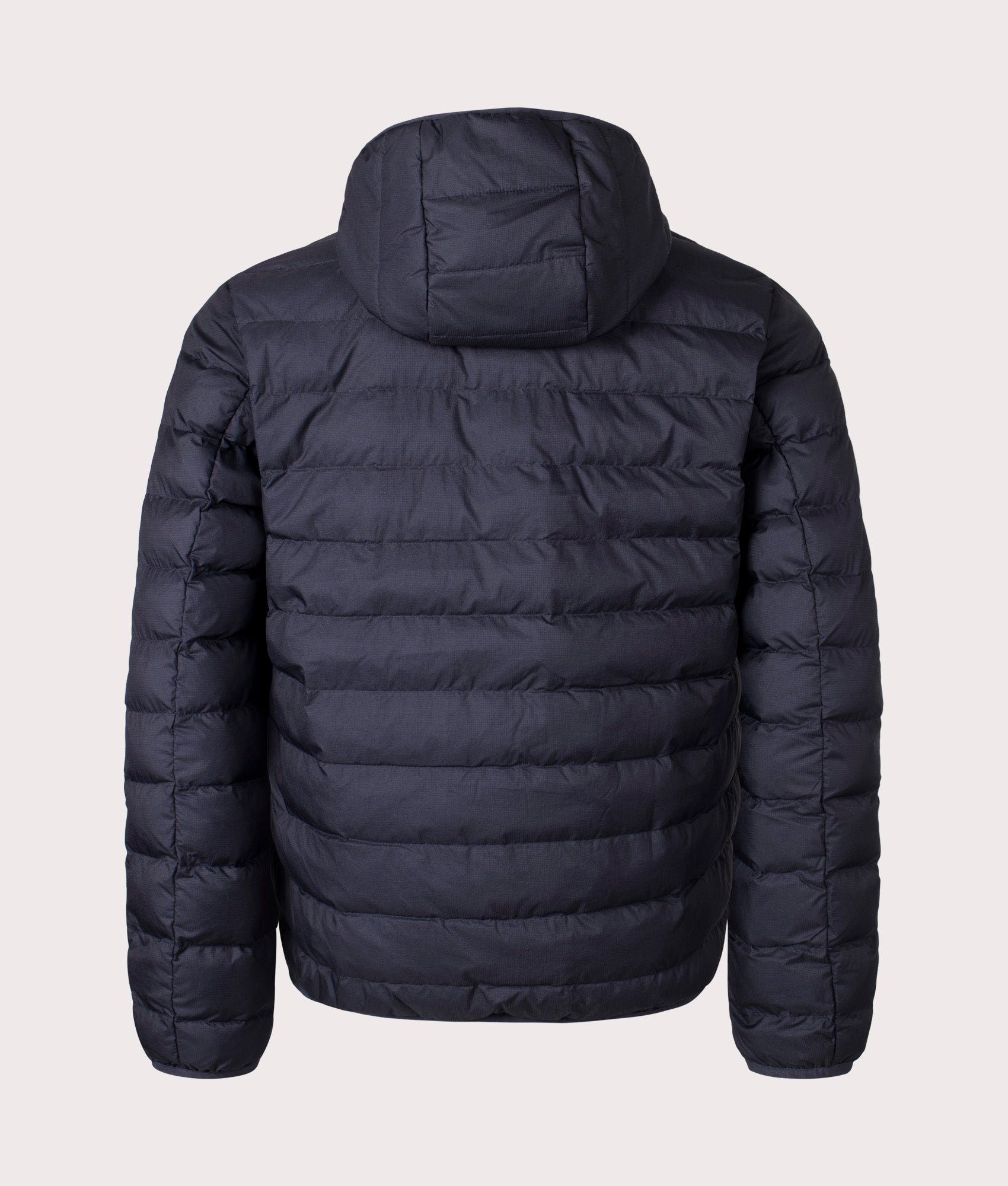 Insulated Hooded Jacket by Fred Perry in navy. Shot at EQVVS. Reverse shot. 