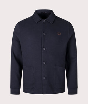 Navy Polo Style Overshirt by Fred Perry. Shot at EQVVS. Front shot. 