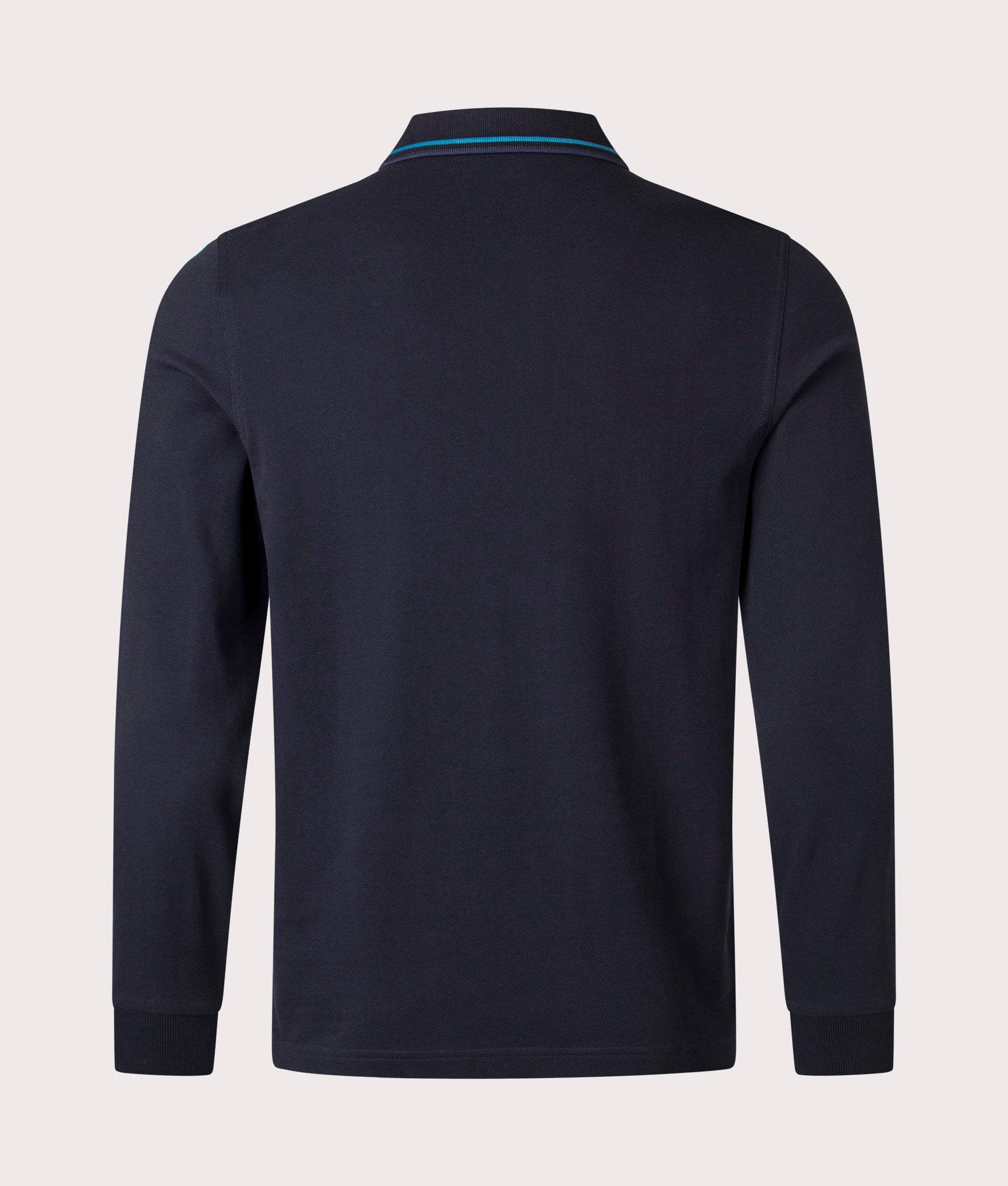 Long Sleeve Twin Tipped Polo Shirt Fred Perry Navy Blue. Shot at EQVVS. Reverse shot. 