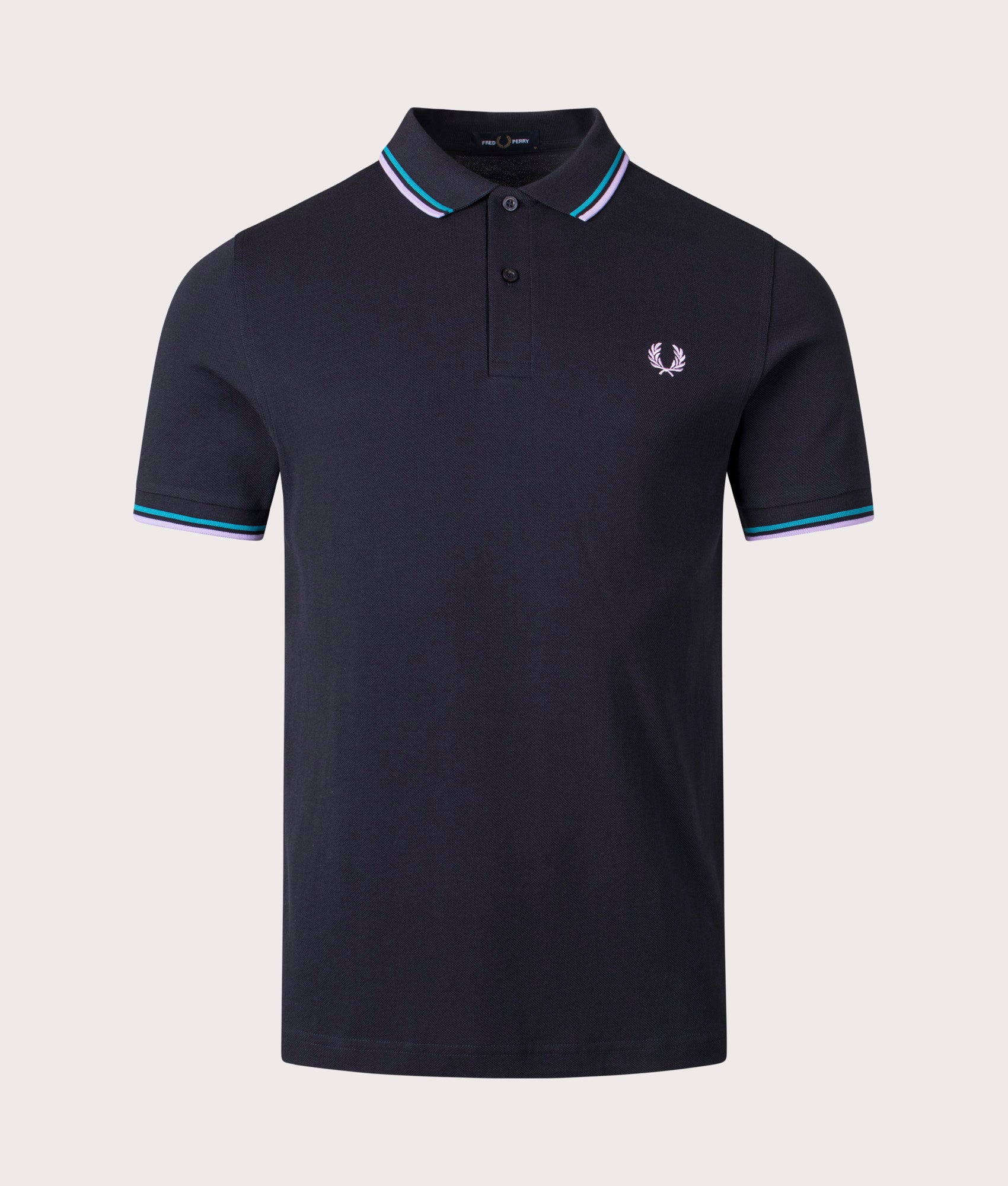 Fred Perry Twin-Tipped Polo Shirt in Navy, 100% Cotton  at EQVVS. Front Shot. 