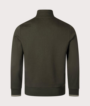 Fred Perry Quarter Zip Sweatshirt in Hunting Green/Light Oyster/Laurel Wreath Green at EQVVS Menswear Back Shot