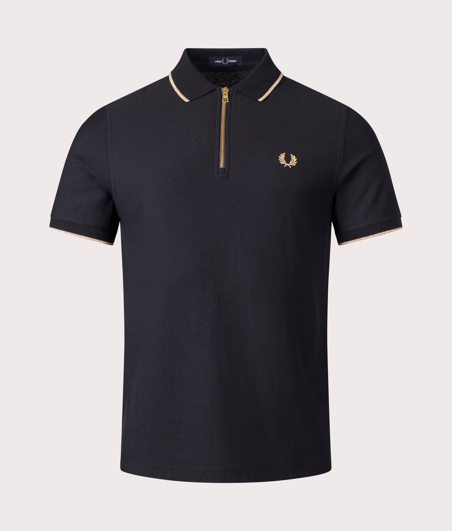 Fred Perry Crepe Piqué Zip Neck Polo Shirt in Black | EQVVS Menswear