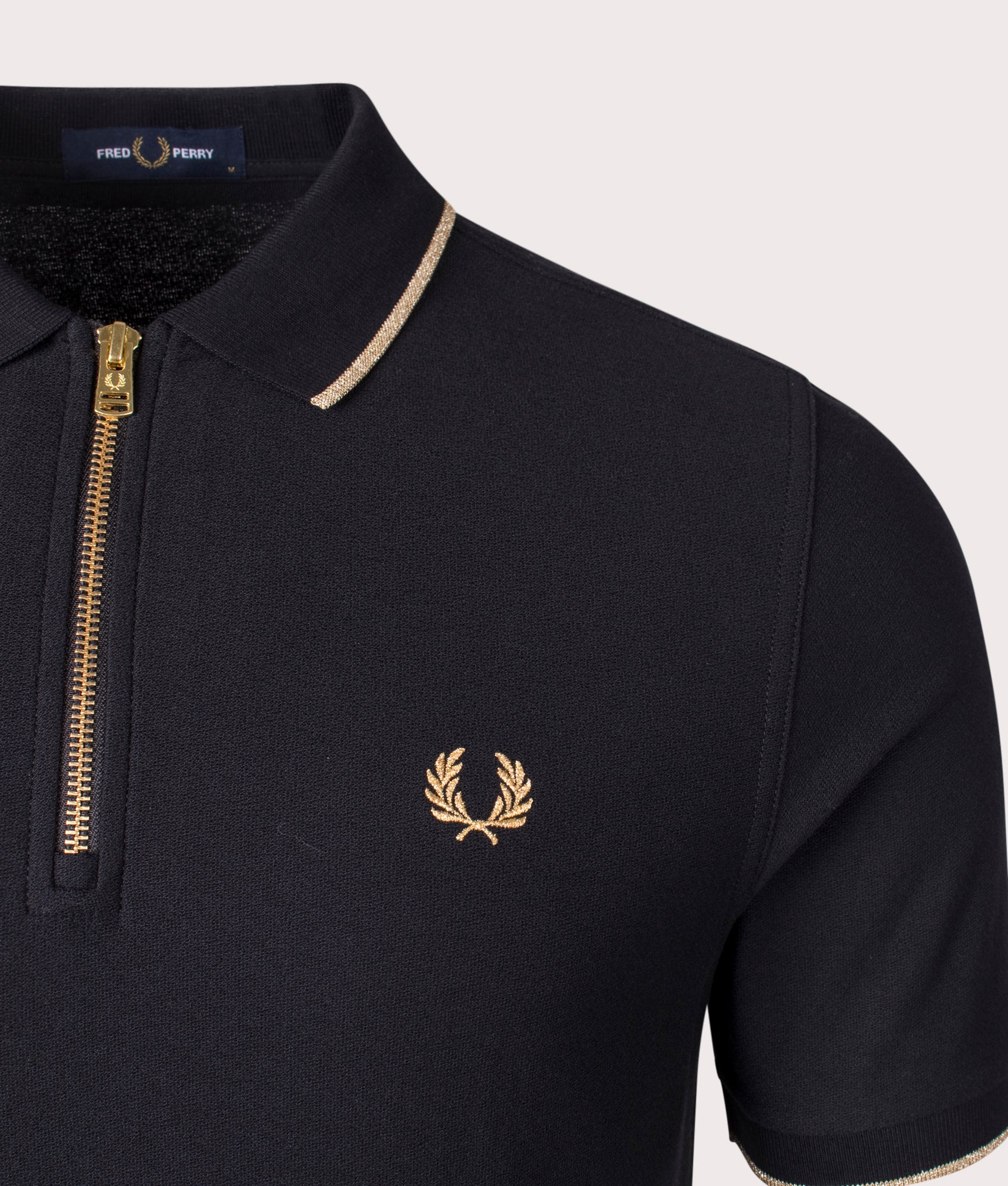 Fred Perry Crepe Piqué Zip Neck Polo Shirt in Black | EQVVS Fred Perry Crepe Piqué Zip Neck Polo Shirt in Black | EQVVS
