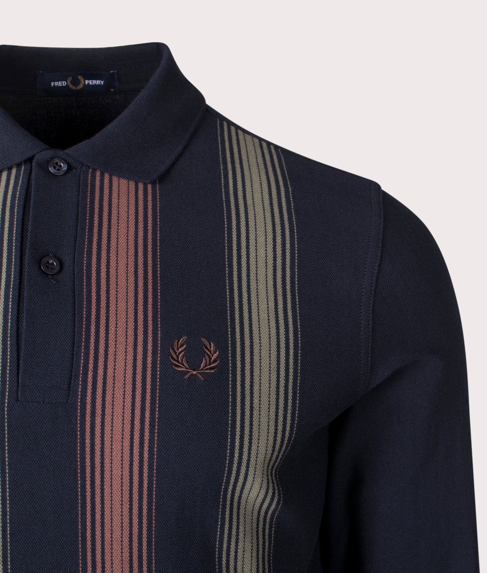 ◇FRED PERRY◇ Sharp Ombre Striped Long Sleeve Polo Shirt 60 Fred Perry Ombre Stripe Long Sleeve Polo Shirt in Navy | EQVVS
