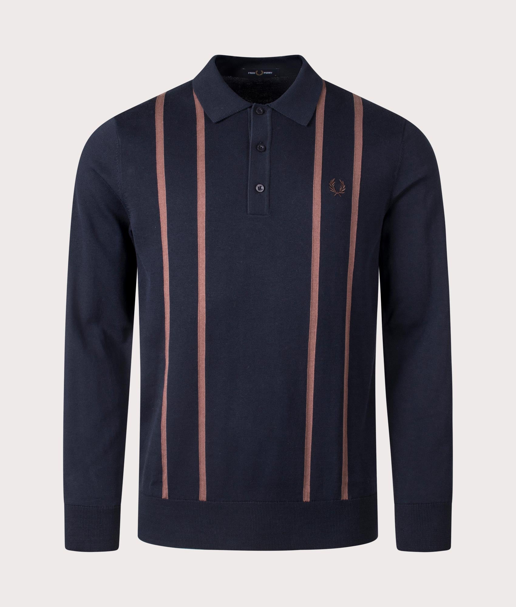 Fred Perry Vertical Stripe Polo Shirt in Navy at EQVVS Menswear Front Shot
