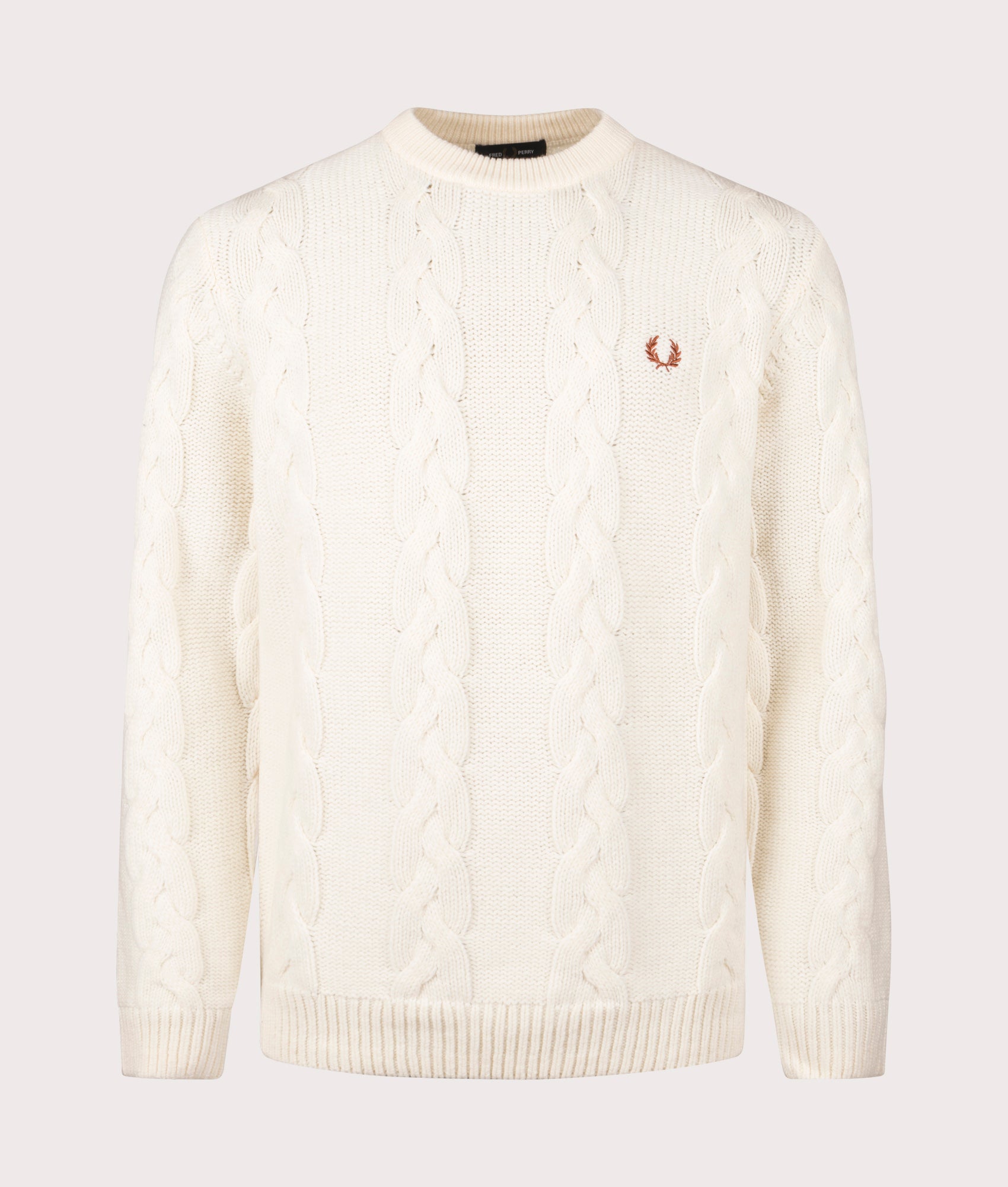 Fred Perry Chunky Cable Knit Jumper in Ecru at EQVVS Menswear Front Shot