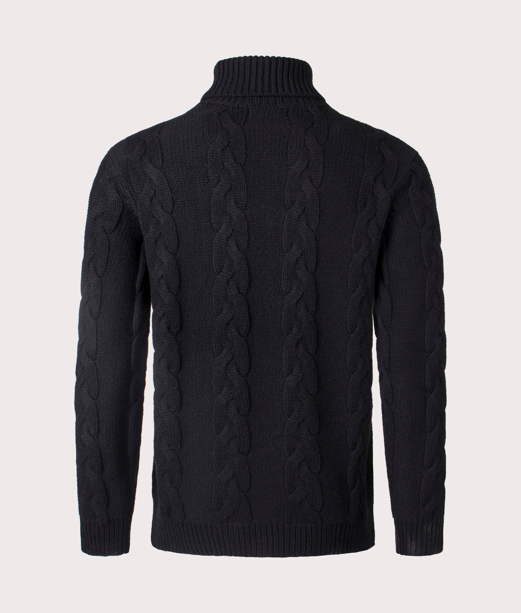 Fred Perry Chunky Cable Knit Roll Neck Jumper in Black at EQVVS Menswear Back Shot