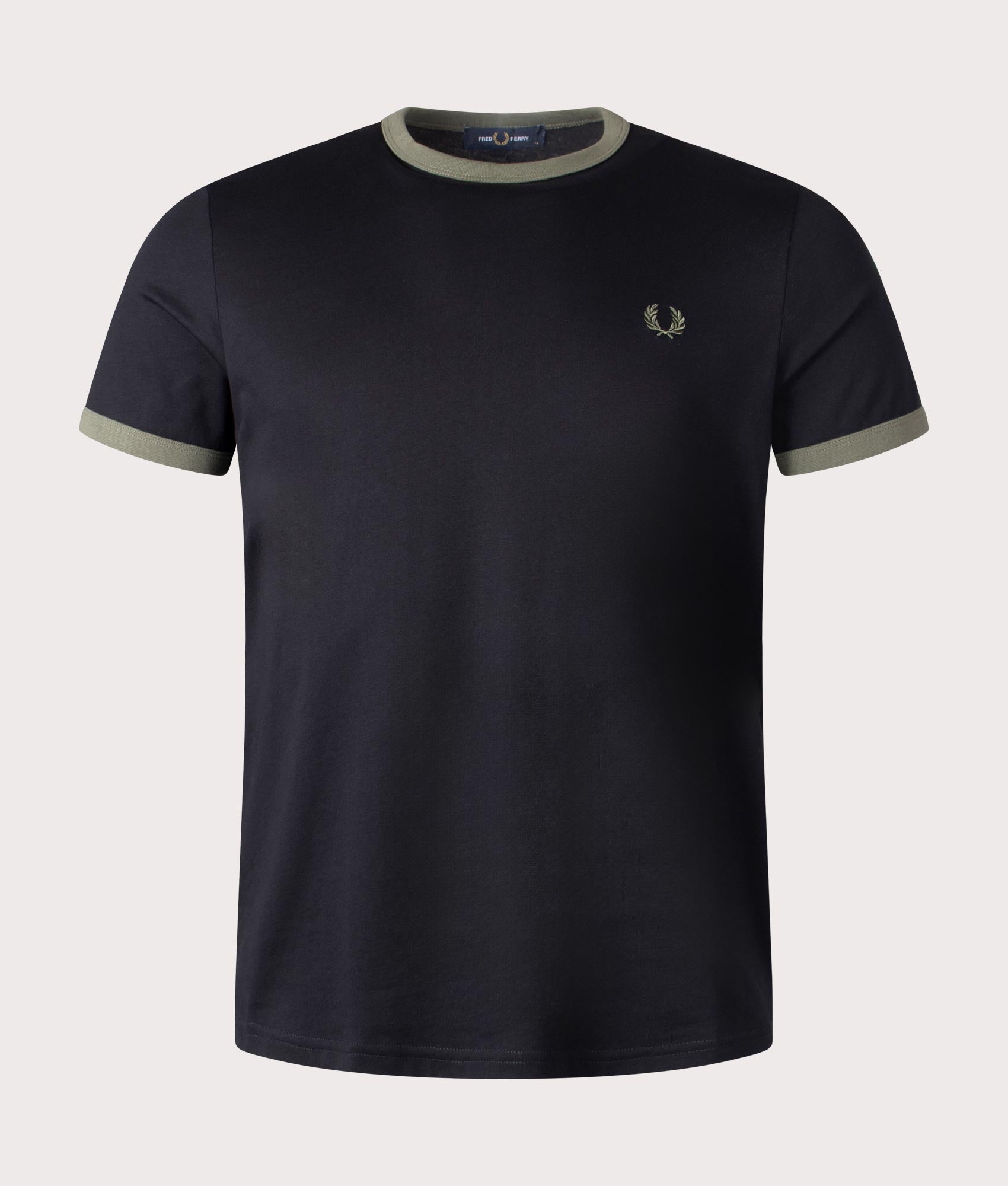 Ringer T-Shirt in Black and Laurel Wreath Green by Fred Perry. EQVVS Menswear Front Shot. 