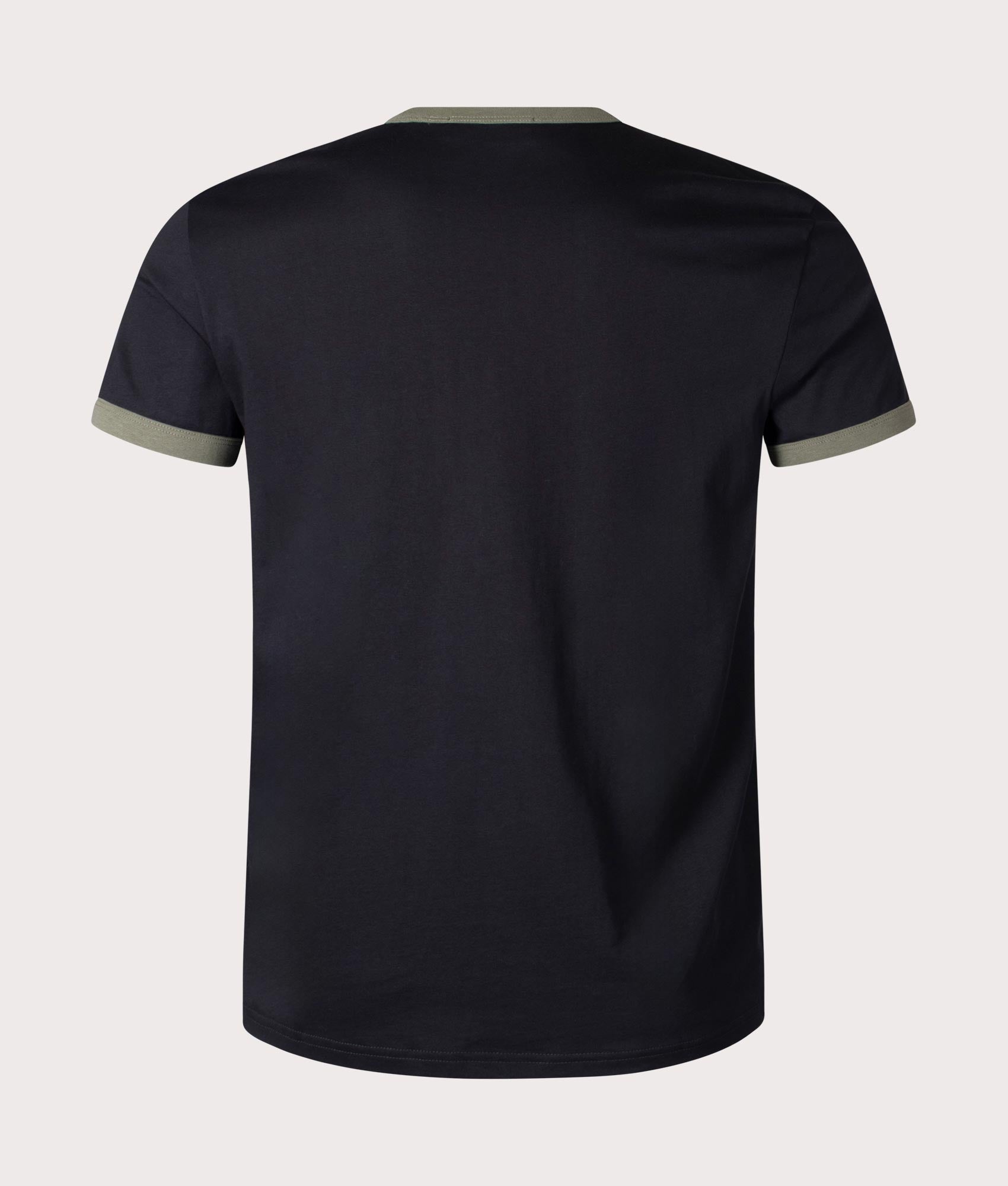 Ringer T-Shirt in Black and Laurel Wreath Green by Fred Perry. EQVVS Menswear Back Shot. 