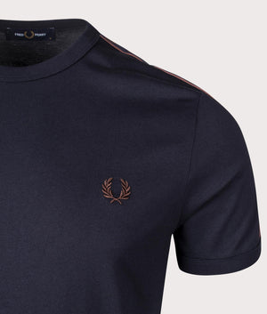 Contrast Ringer T-Shirt in Navy by Fred Perry. Shot at EQVVS. Detail shot. 

