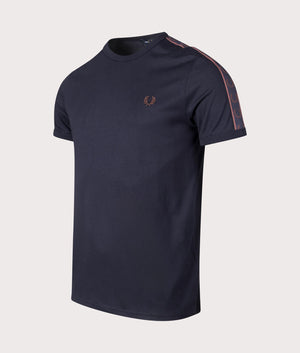 Contrast Ringer T-Shirt in Navy by Fred Perry. Shot at EQVVS. Angle shot. 