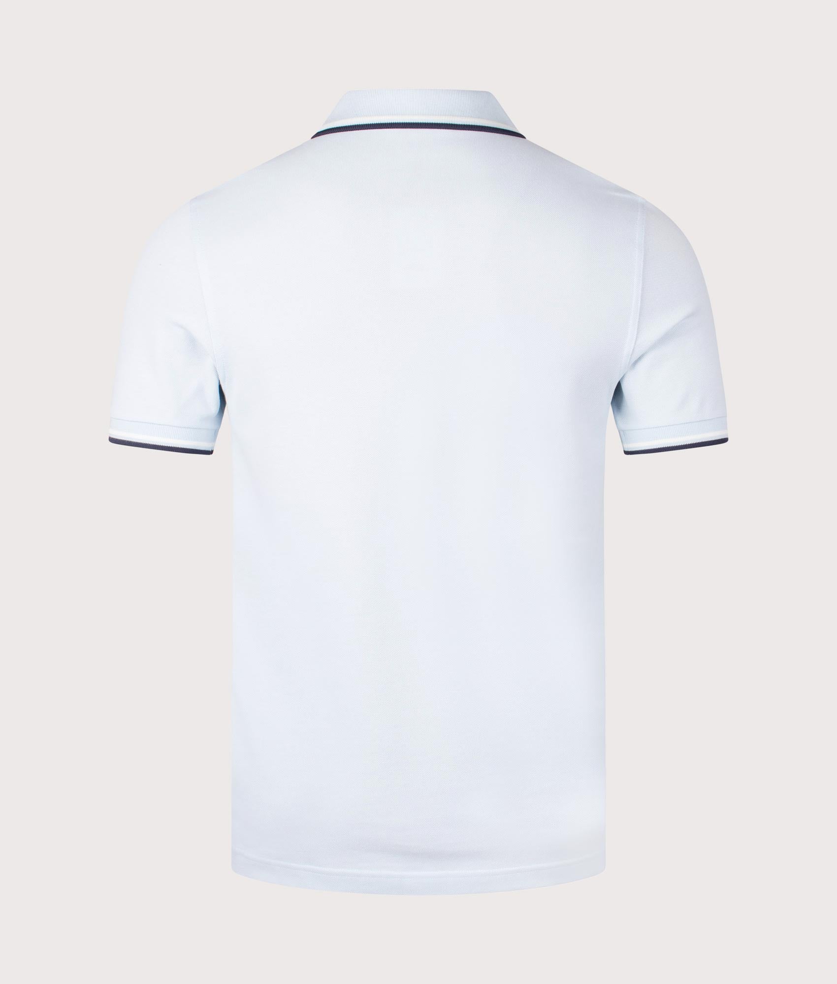 Fred Perry Twin Tipped Polo Shirt in Light Ice/Snow White/Tennis Blue. Shot at EQVVS. Reverse shot. 