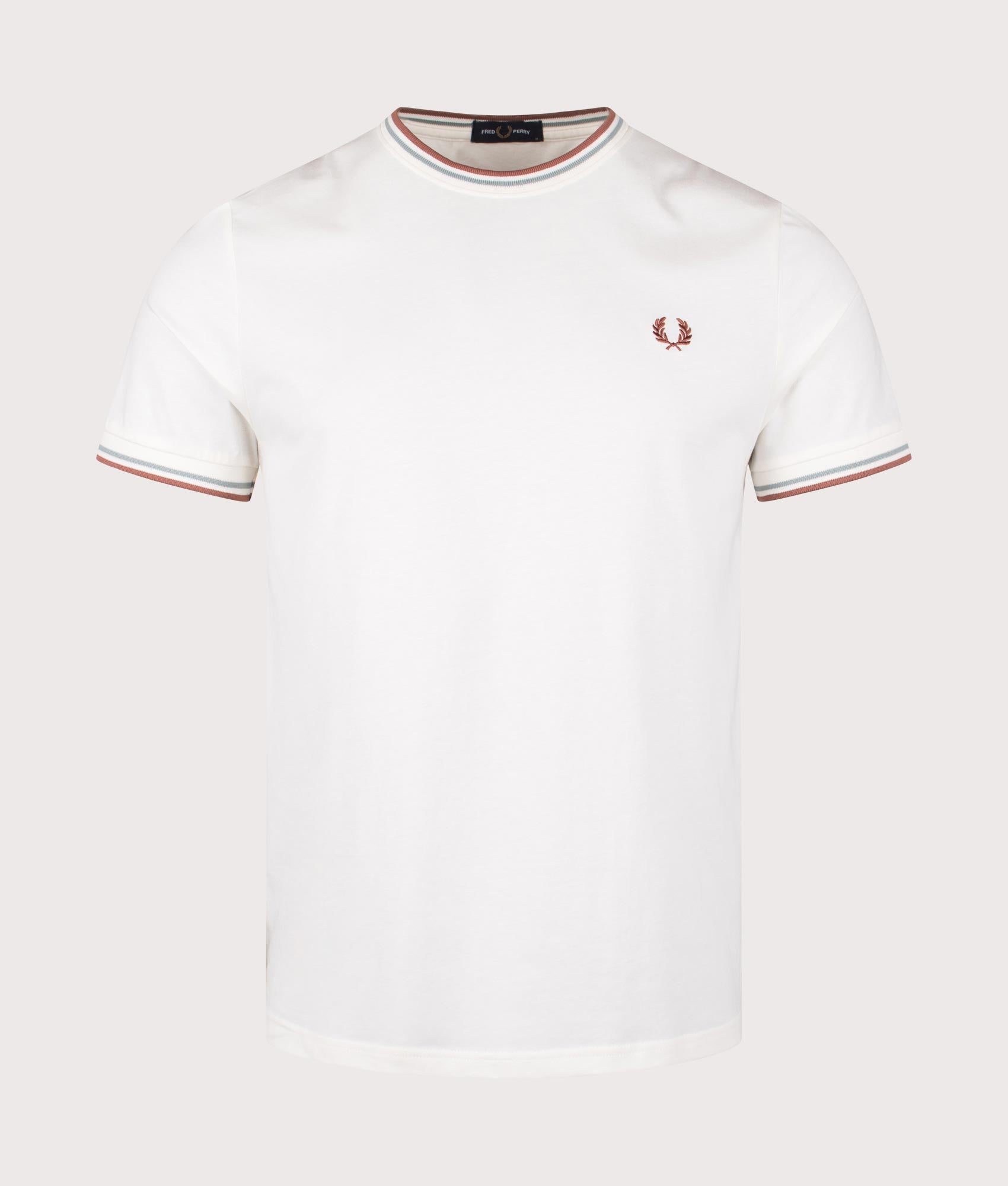 Fred Perry Twin Tipped T-Shirt in Light Ecru. Shot at EQVVS. Front shot. 