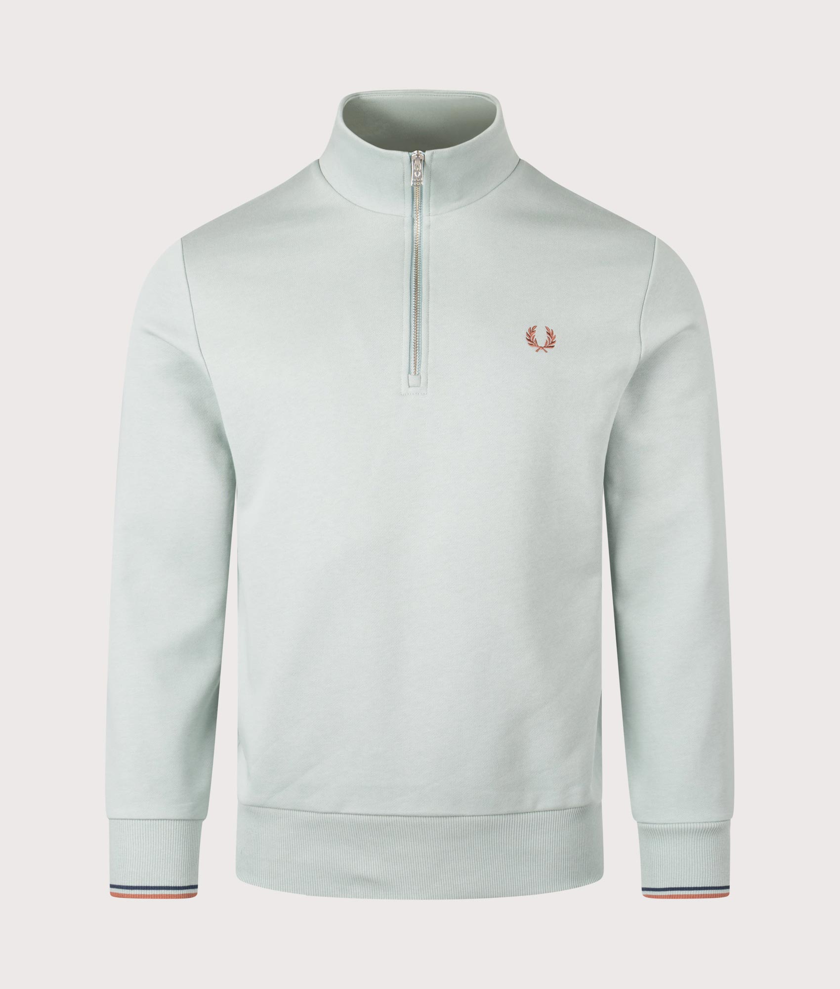 Fred Perry, Quarter Zip Sweatshirt, Silver Blue, Eqvvs Menswear, front shot angle