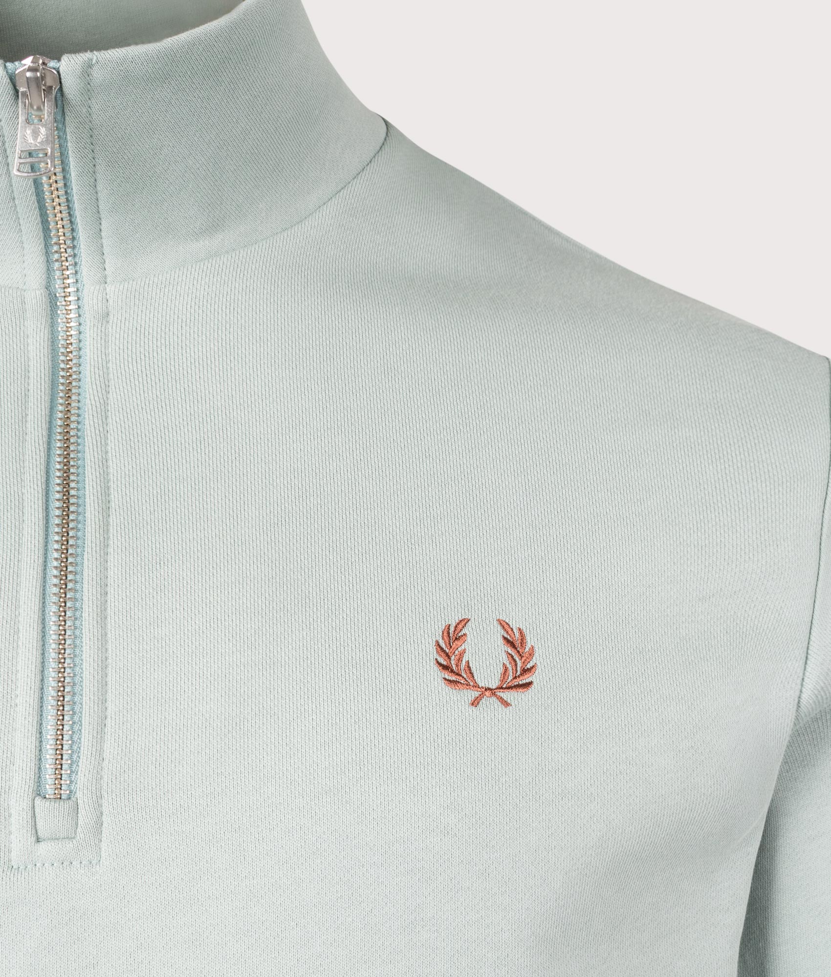 Fred Perry, Quarter Zip Sweatshirt, Silver Blue, Eqvvs Menswear, detailed shot angle