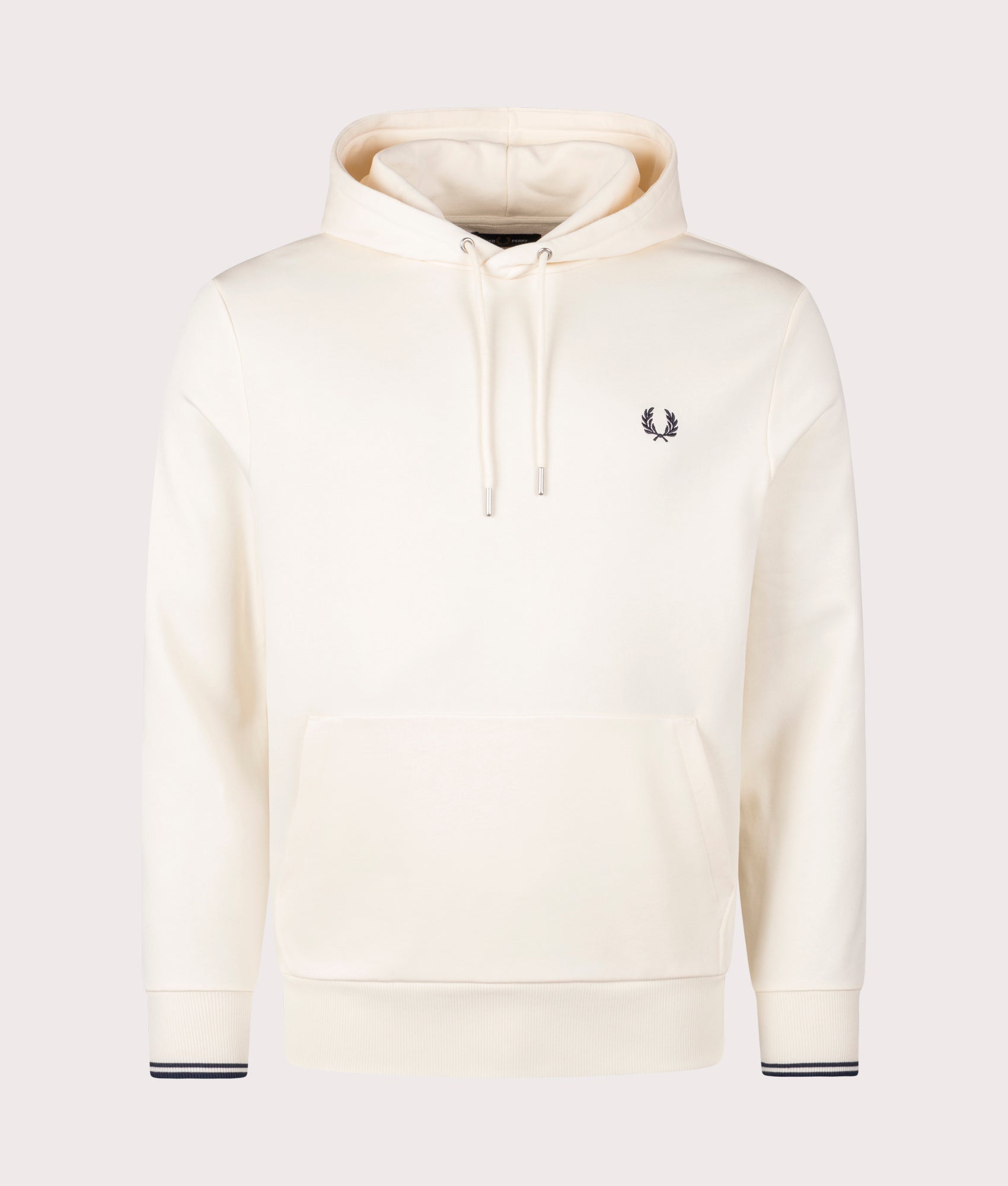 Fred Perry Twin Tipped Hoodie in Ecru at EQVVS. Front Shot.