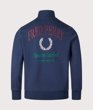 Embroidered Champion Quarter Zip Sweatshirt In Blue Fred Perry