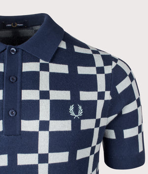 Geometric Jacquard Knit Polo Shirt Tennis Blue Fred Perry EQVVS