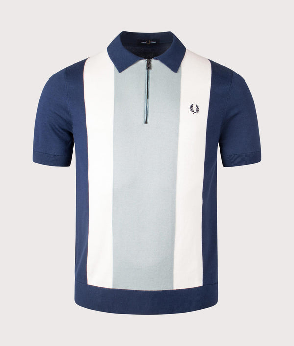 Vertical Stripe Zip Neck Polo Shirt Tennis Blue | Fred Perry | EQVVS