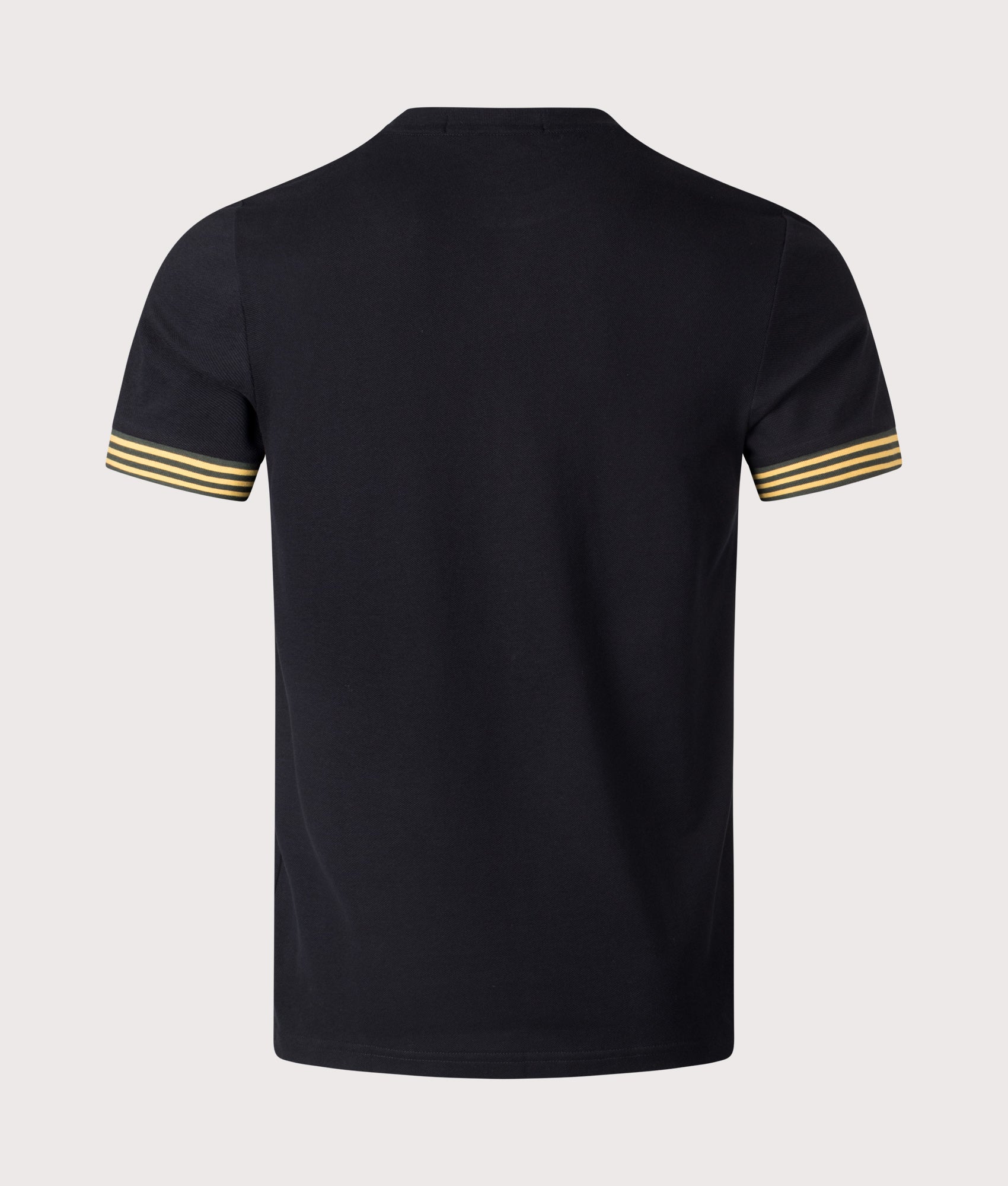 Black Striped Cuff T-Shirt by Fred Perry. Shot at EQVVS.  Back shot.