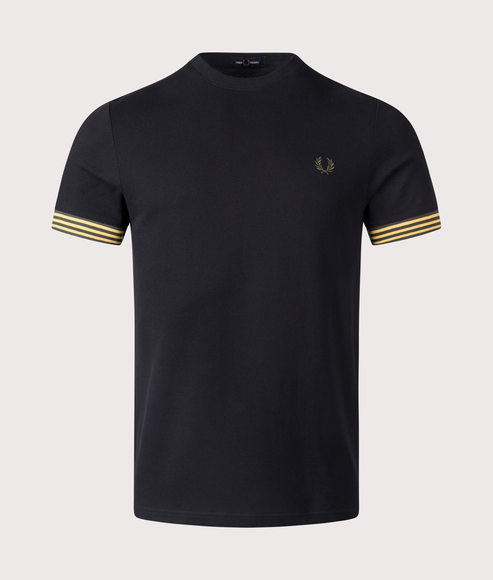 Black Striped Cuff T-Shirt by Fred Perry. Shot at EQVVS. Front shot. 
