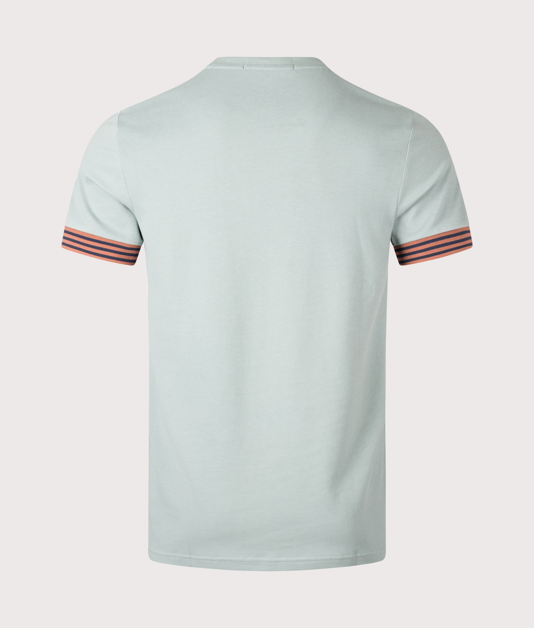Striped Cuff T-Shirt in Silver blue by Fred Perry. Shot at EQVVS. Back shot. 