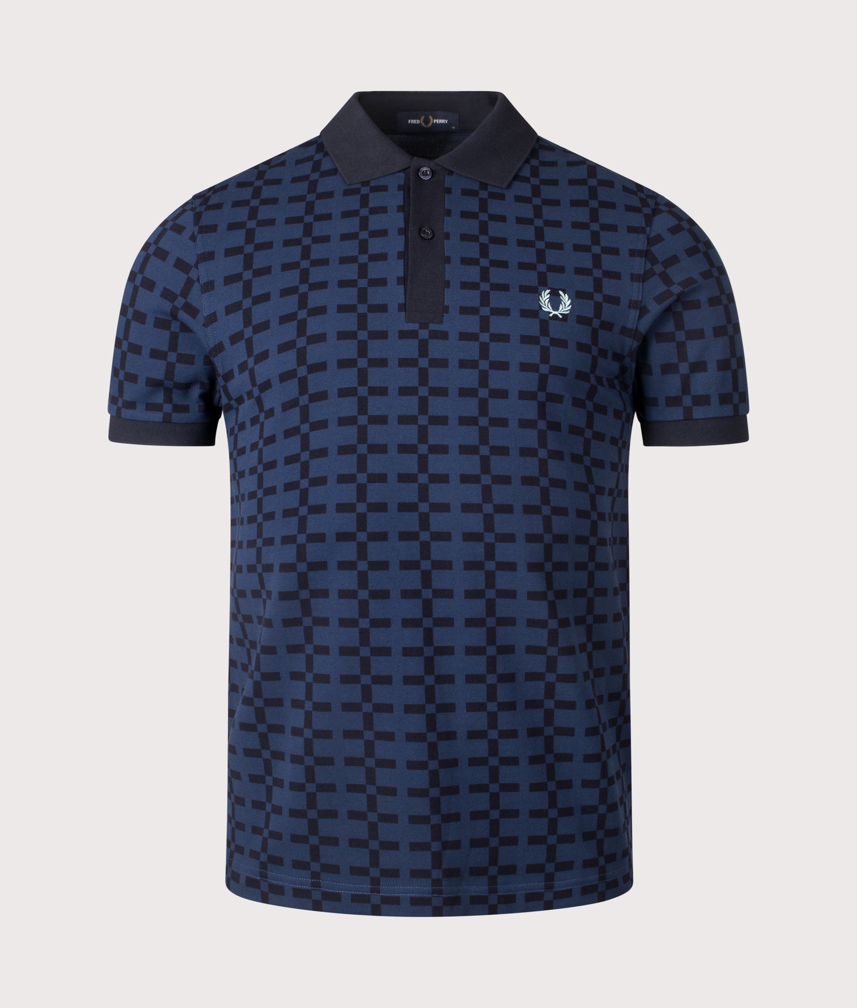 Fred Perry, Jacquard Print Polo Shirt, Tennis Blue, Eqvvs Menswear, front shot angle