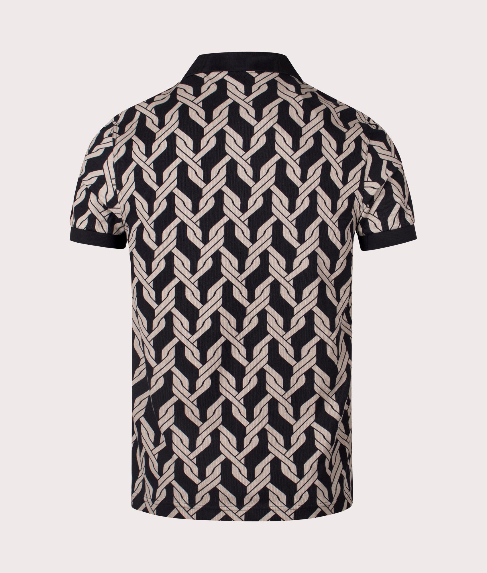 Fred Perry Cable Knit Polo Shirt in Black. Shot at EQVVS. back shot. 