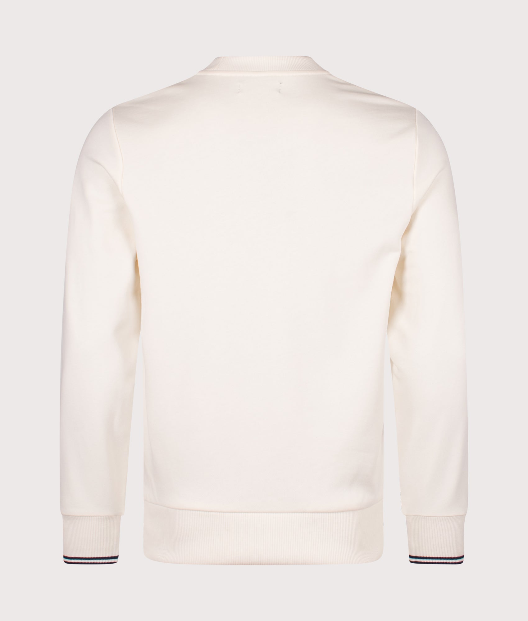 Fred Perry Crew Neck Sweatshirt in Ecru/Tennis Blue. Shot at EQVVS.  Back shot. 
