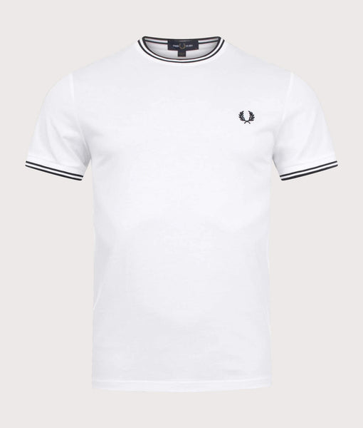 FRED PERRY ホワイト Tシャツ UK 10 Fred Perry logo-embroidered Cotton T-shirt | White | FARFETCH
