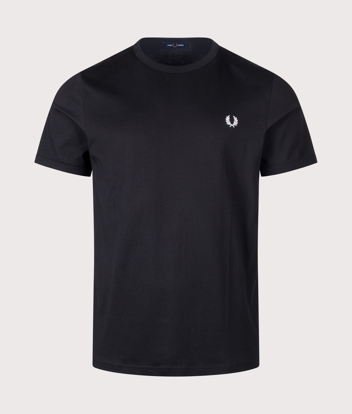 Fred Perry Regular Fit Ringer T-Shirt in Black at EQVVS Menswear. Front shot.